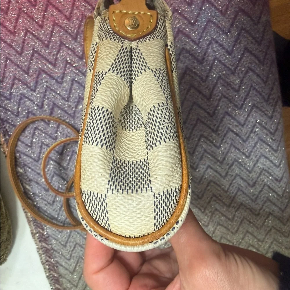 LOUIS VUITTON Damier Azur Canvas Eva crossbody Bag Cream/Grey checkered LV - Picture 10 of 11